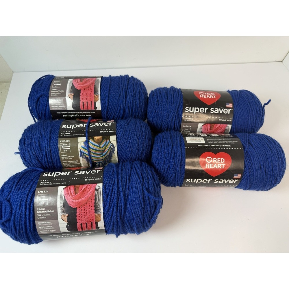 Red Heart Super Saver Yarn Lot Of 5 Royal Blue ‎ 7oz 364 Yds Each